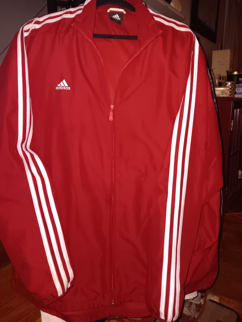 adidas Red Windbreaker Jacket with White Stripes